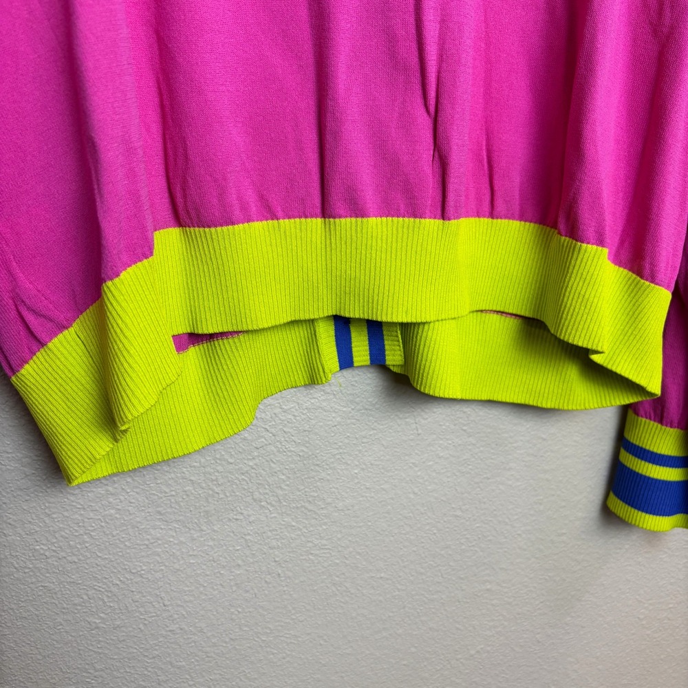 VICTOR GLEMAUD Pink Neon Blue Stripe Colorblock Cardigan Sweater Women's 2X - Picture 12 of 16